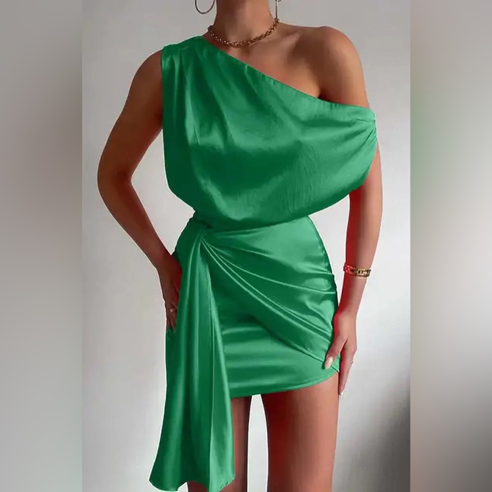 Charisma Green One-Shoulder Mini Dress